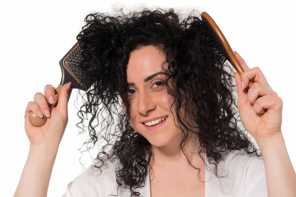 Jovem Com Cabelo Encaracolado Uma Bolsa — Fotografia de Stock