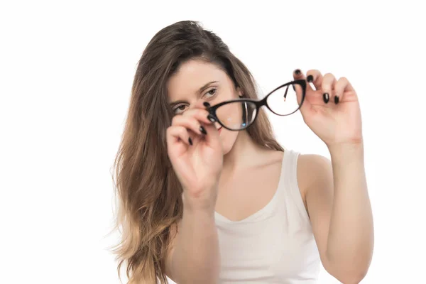 一个戴着眼镜和太阳镜的年轻貌美的少女的画像 — 图库照片