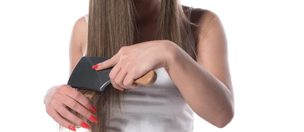 Mujer Con Tarjeta Crédito Sobre Fondo Blanco —  Fotos de Stock