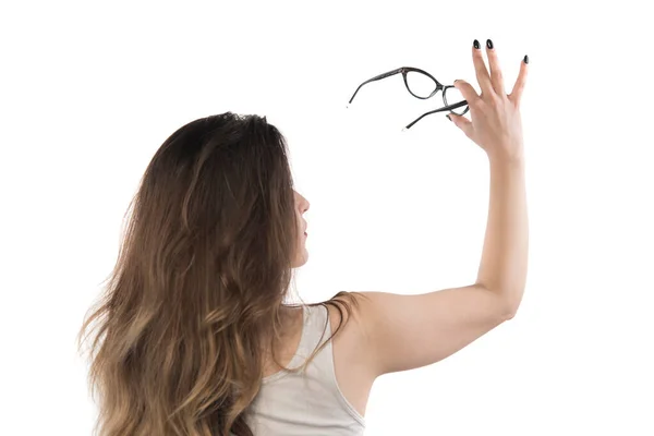 Kobieta Okularach Odizolowana Białym Tle — Zdjęcie stockowe