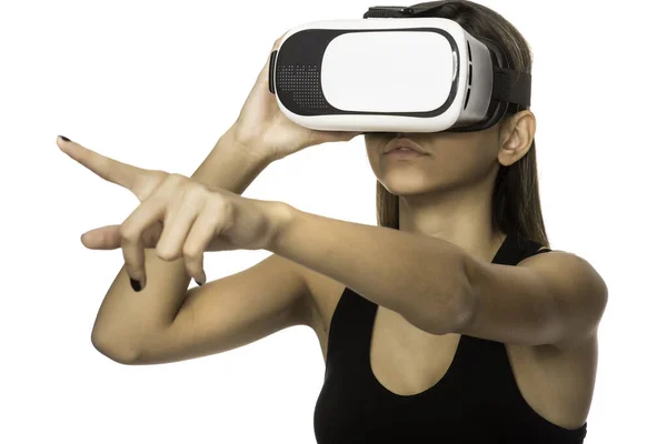 Mujer Con Auriculares Realidad Virtual —  Fotos de Stock
