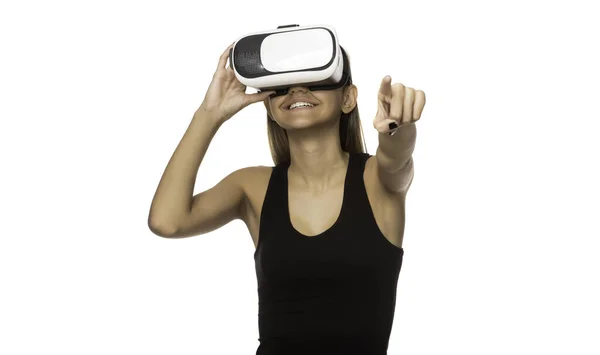 Jeune Femme Avec Casque Réalité Virtuelle — Photo