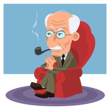 Bir psikiyatrist, psikolog ve psikoterapist Carl Jung karikatürü
