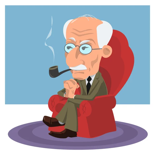 정신과 의사, 심리학자 및 심리 Carl Jung의 풍자 만화 스톡 벡터