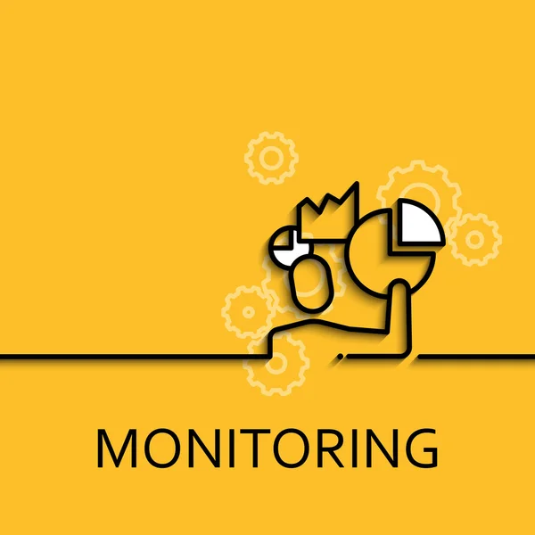 Ilustração de negócios vetorial em estilo linear com uma imagem de monitoramento como homens e gráfico, diagrama em cartaz de fundo amarelo ou modelo de banner . — Vetor de Stock