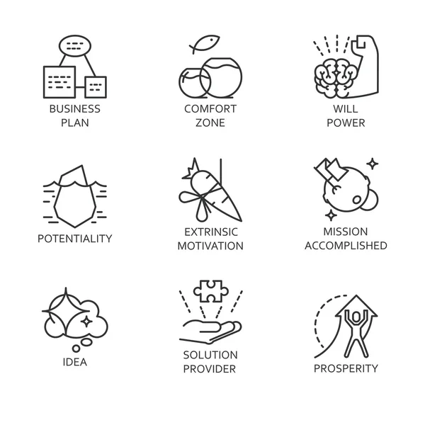 Ligne vectoriel ensemble icônes symbole processus d'affaires et la conduite — Image vectorielle