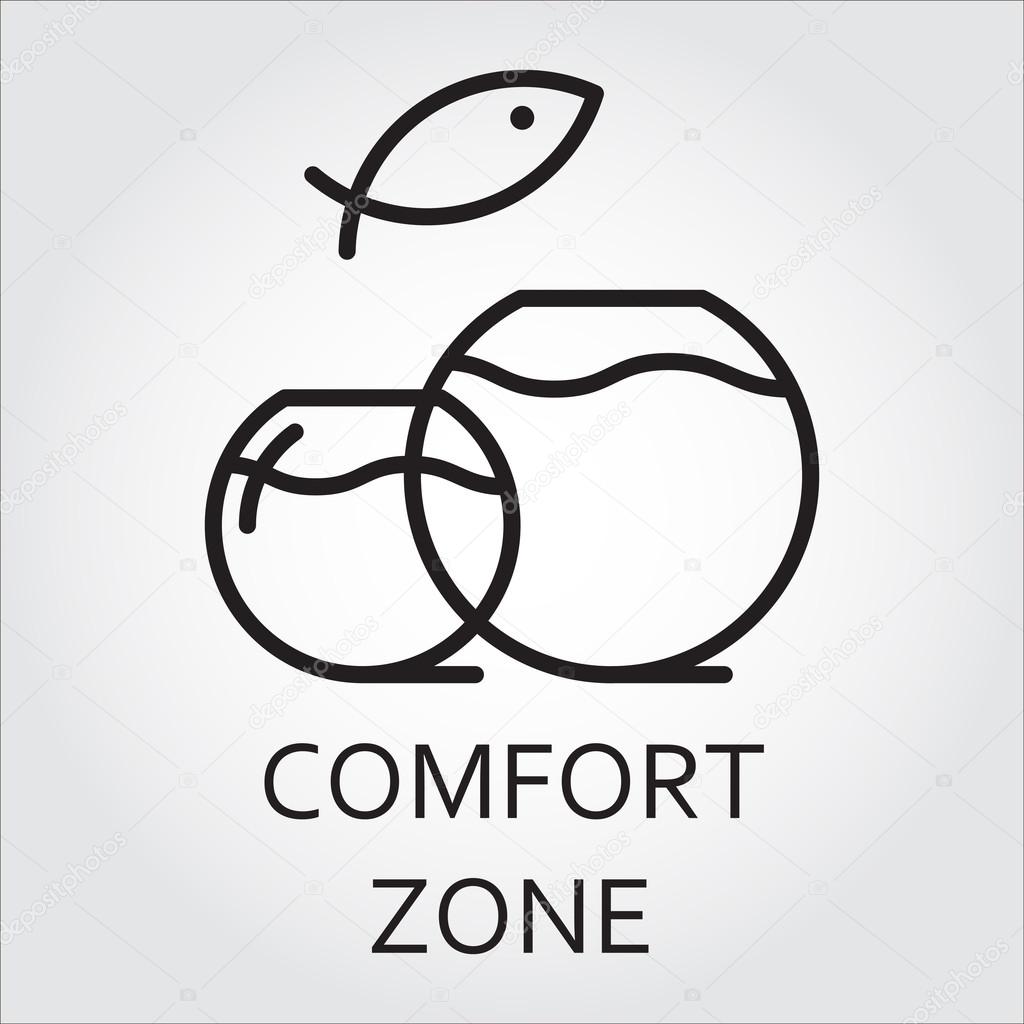 Black flat line vector icon with a picture of comfort zone as aquarium on white background.