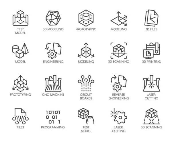 Premium Icons Pack sur l'ingénierie, le développement et la création de produits. Signes de ligne tels que le prototypage, la modélisation 3D, la numérisation 3D. Ensemble d'icônes vectorielles pour le Web et l'application dans le contour Course modifiable Vecteurs De Stock Libres De Droits