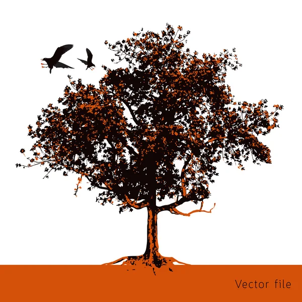 A árvore grande com pássaros voando para fora — Vetor de Stock