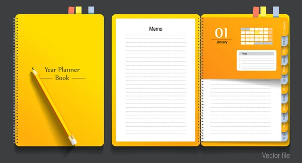 Carnet de notes, papiers de notes et crayon — Image vectorielle