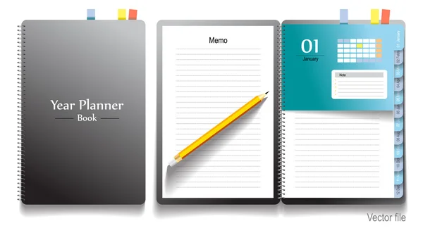 Carnet de notes, papiers de notes et crayon — Image vectorielle