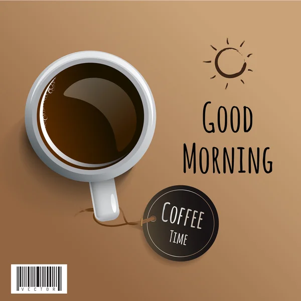 Café de la mañana con lápiz y texto Buenos días — Vector de stock