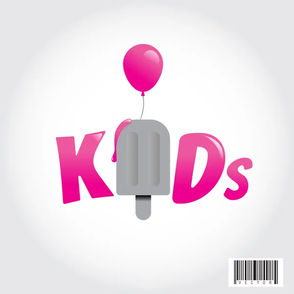 Kid logo ontwerp met consumptie-ijs en ballonvaren symbo — Stockvector