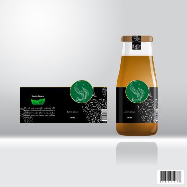 Etiket ve şişe tasarımı için içecek, meyve suyu