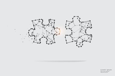 Parçacık sanatı, geometri, çizgiler ve noktalar. Bulmacanın vektör grafik konsepti. Vuruş ağırlığı değiştirilebilir.