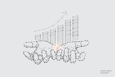Parçacık sanatı, geometri, çizgiler ve noktalar. İş büyümesinin vektör grafik konsepti. Vuruş ağırlığı değiştirilebilir.