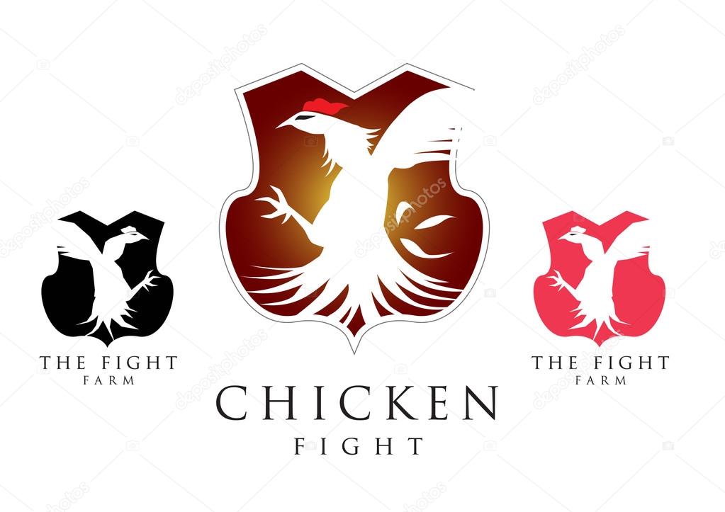 Chicken fight logo design. powerful strong fighting animal