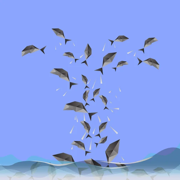 Рыбы прыгают в небо — стоковый вектор