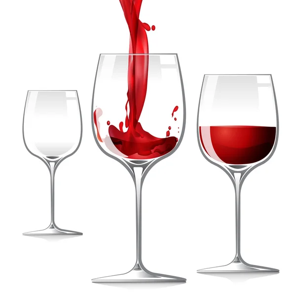 Vino tinto relleno de vidrio y otro vaso en blanco — Vector de stock