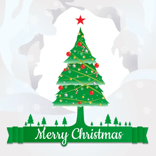 Feliz árbol de Navidad y decorar el diseño con texto — Archivo Imágenes Vectoriales