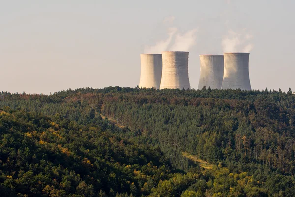 Cooling towers of a nuclear power plant Dukovany over the forest — Stock Photo, Image