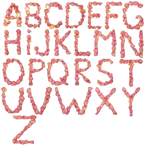 Πλήρες αγγλικό αλφάβητο από ροζ ροδοπέταλα — Φωτογραφία Αρχείου