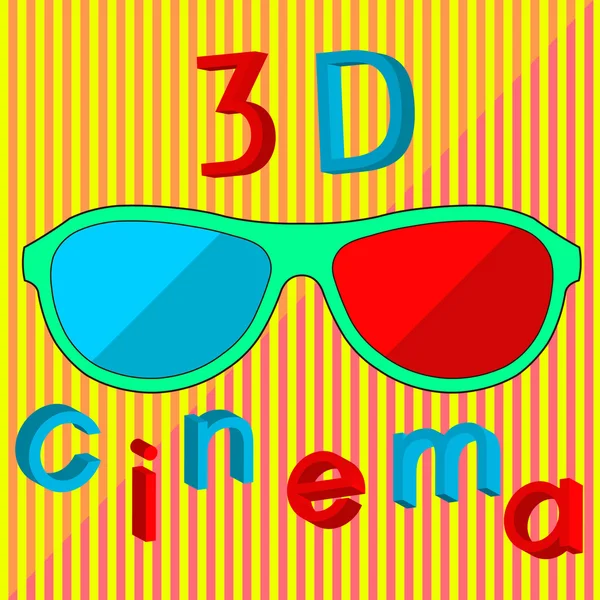 3D cinema text and stereo glasses concept art — Stock Vector