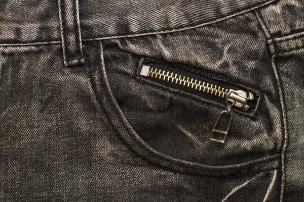 Gray jeans pocket with zip lock — Stock Photo, Image