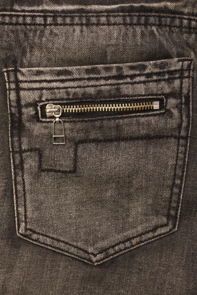 Jeans cinza bolso traseiro com fecho de correr — Fotografia de Stock