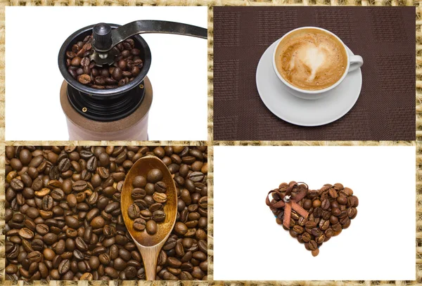 Coffee collage with mill spoon cup — Stock Photo, Image