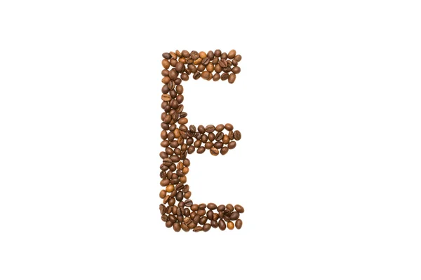 Γράμμα E του κόκκους καφέ — Φωτογραφία Αρχείου