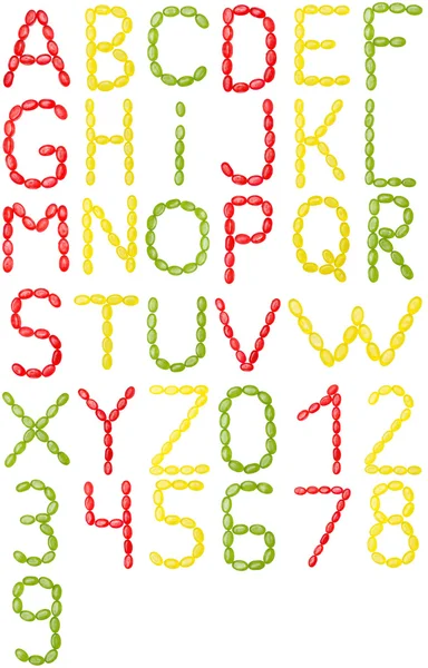 Alfabeto inglés completo y números de colores dulces —  Fotos de Stock
