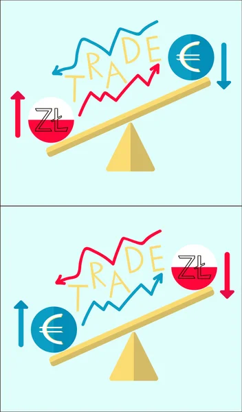 货币贸易价格报价欧元和兹罗提 — 图库矢量图片