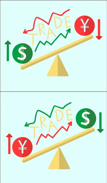 货币交易报价的价格，美元和日元汇率 — 图库矢量图片