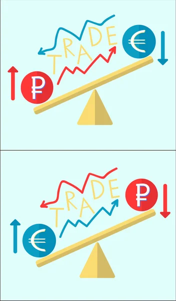 Currency trade quotation of price euro and ruble — Stock Vector