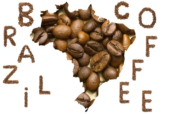 Brasilianische Kartenform aus Kaffeebohnen Hintergrund — Stockfoto