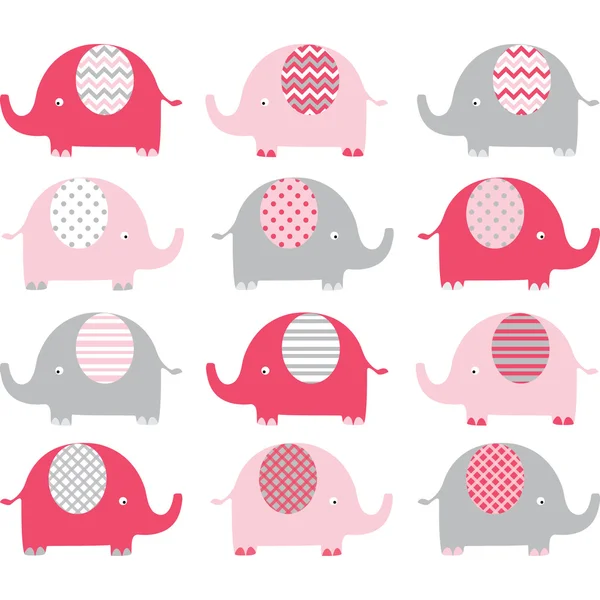 Рожеві милі колекції слонів — стоковий вектор