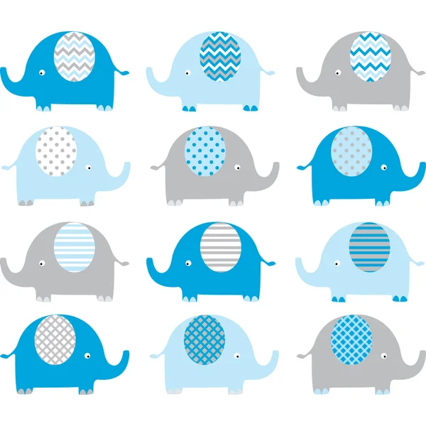 Blauwe schattig olifant collecties — Stockvector