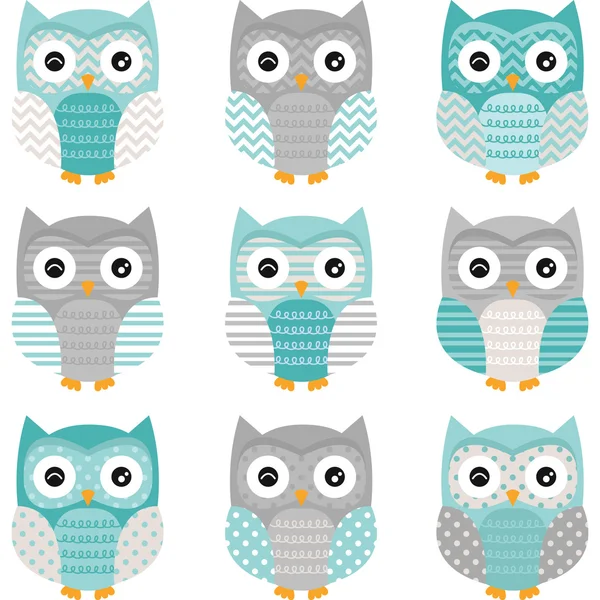 Aqua Grey Cute Owl — стоковый вектор