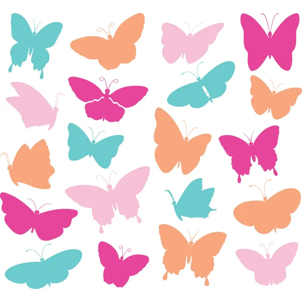 Coleções coloridas da borboleta. Conjunto da silhueta da borboleta — Vetor de Stock