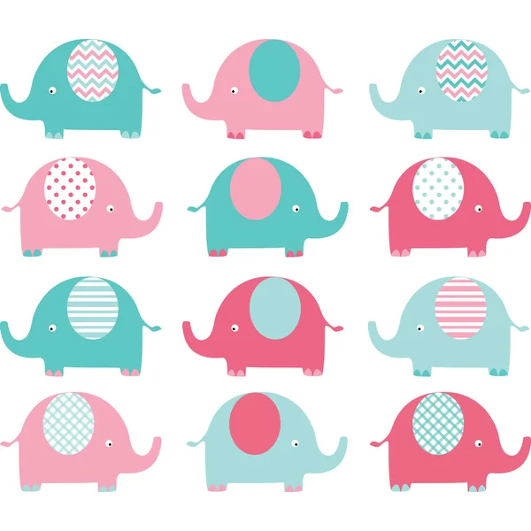 Roze en Aqua Cute olifant set — Stockvector