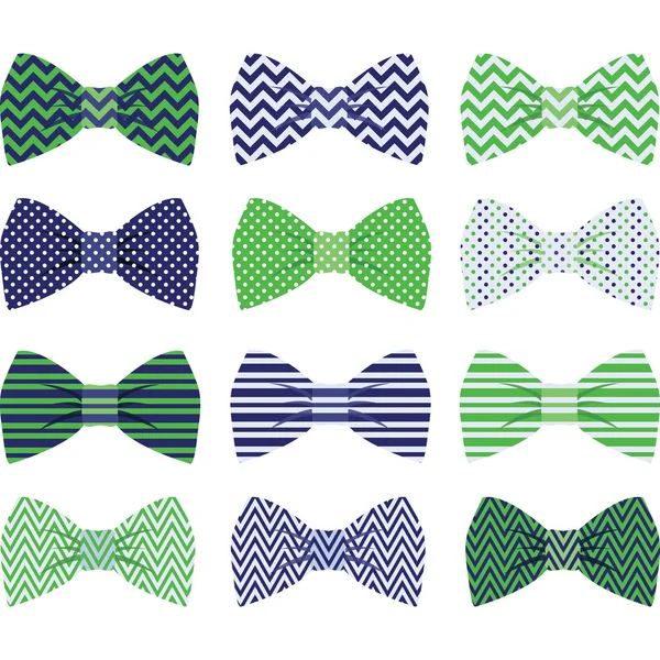 Linda colección de corbata de lazo azul marino y verde — Vector de stock