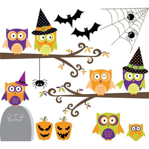 Joyeuses collections Halloween Owls — Image vectorielle