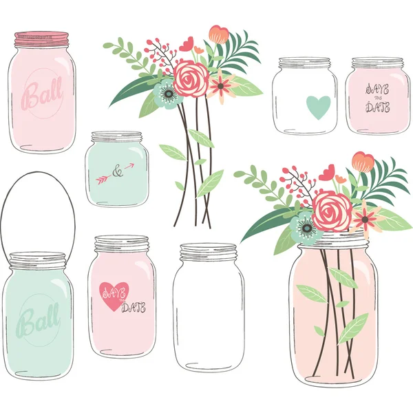 Flor de boda con Mason Jar — Vector de stock