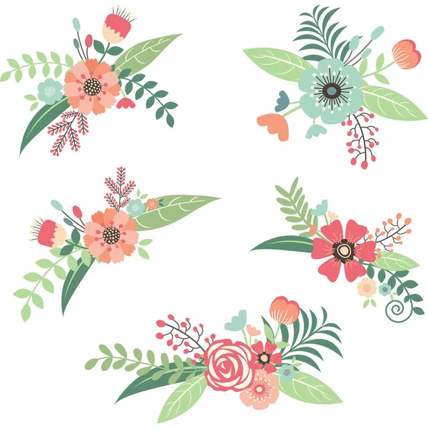 Stock Vector Ilustración: Boda flor ramo conjunto — Vector de stock