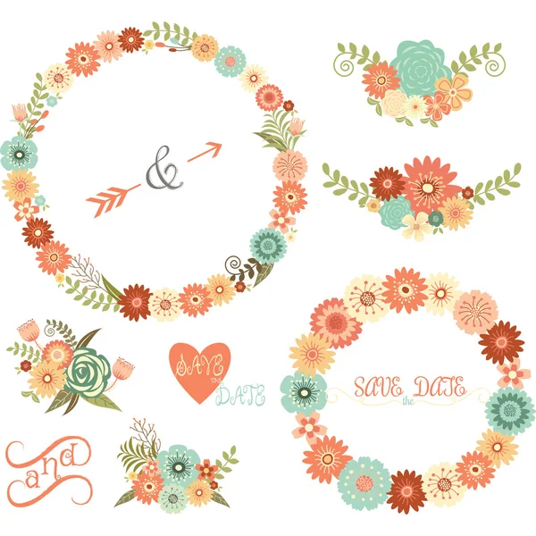 Boda Elementos florales, Flechas, Flores, Coronas . — Vector de stock