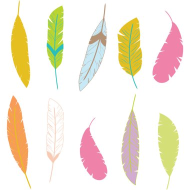 Renkli Aztek Feathers.Feathers tasarım öğeleri.