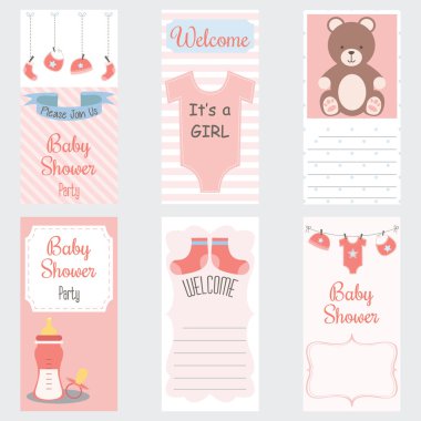 Bebek duş davet Card.It bir Girl.Baby Duş tebrik Card.Baby kız duş ayarlandı