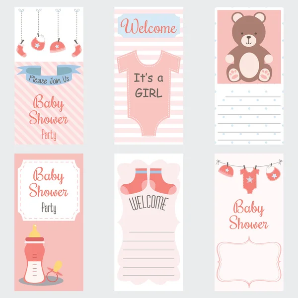 ベビー シャワーの招待状 Card.It の Girl.Baby シャワーの挨拶 Card.Baby 少女シャワー セット — ストックベクタ