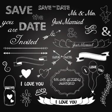 Elle çizilmiş harfler. Yazı tipi, tarihi kaydetmek, düğün sadece evli, sen Are Invited.Letters tasarım elemanları izole